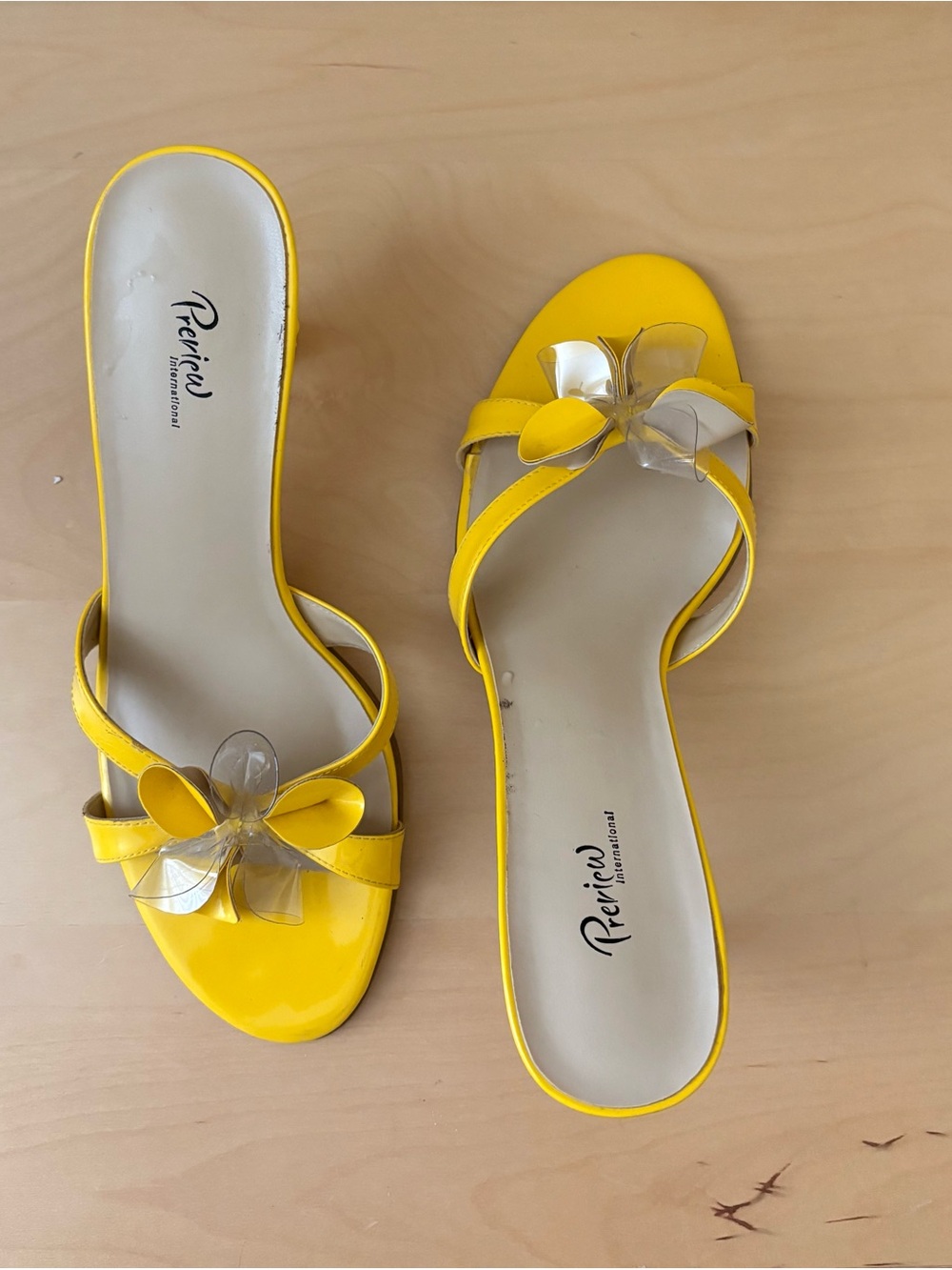 Bright Yellow Floral Accent Heeled Slides by Preview Collection - Size 8
